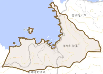 鹿島町御津とその周辺の地図。町の範囲を重ねている