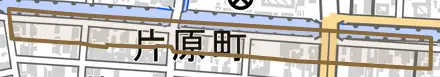 片原町とその周辺の地図。町の範囲を重ねている