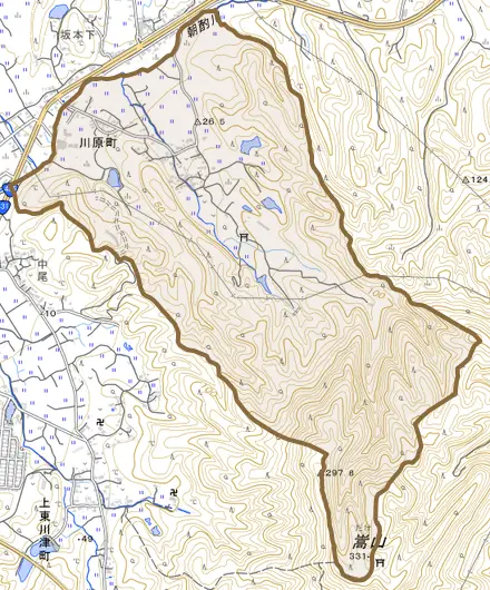 川原町とその周辺の地図。町の範囲を重ねている