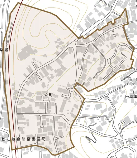 栄町とその周辺の地図。町の範囲を重ねている