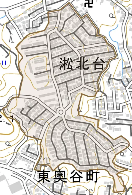 淞北台とその周辺の地図。町の範囲を重ねている