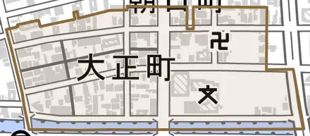 大正町とその周辺の地図。町の範囲を重ねている
