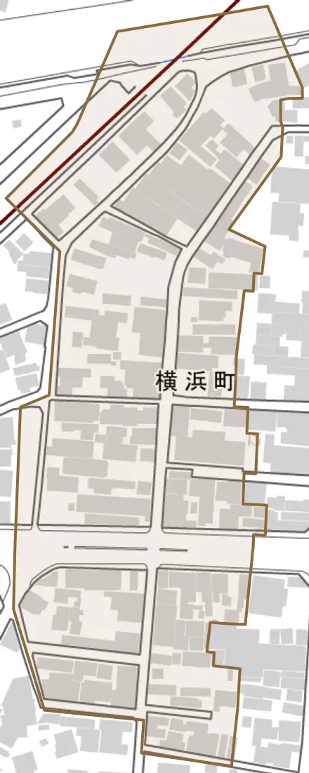 横浜町とその周辺の地図。町の範囲を重ねている