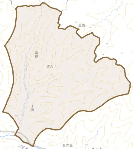 千原とその周辺の地図。町の範囲を重ねている