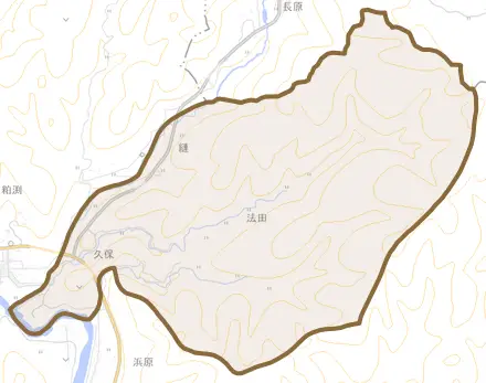久保とその周辺の地図。町の範囲を重ねている