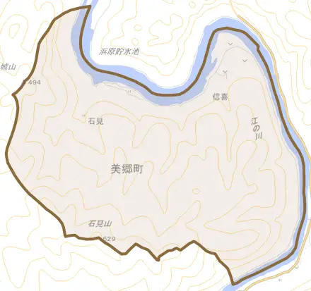 信喜とその周辺の地図。町の範囲を重ねている
