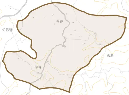 惣森とその周辺の地図。町の範囲を重ねている