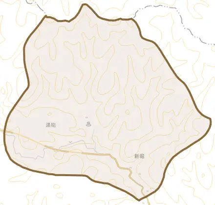 湯抱とその周辺の地図。町の範囲を重ねている
