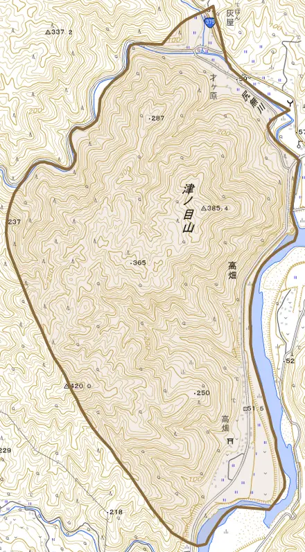 高畑とその周辺の地図。町の範囲を重ねている