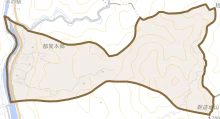 都賀本郷とその周辺の地図。町の範囲を重ねている