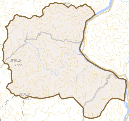 都賀行とその周辺の地図。町の範囲を重ねている