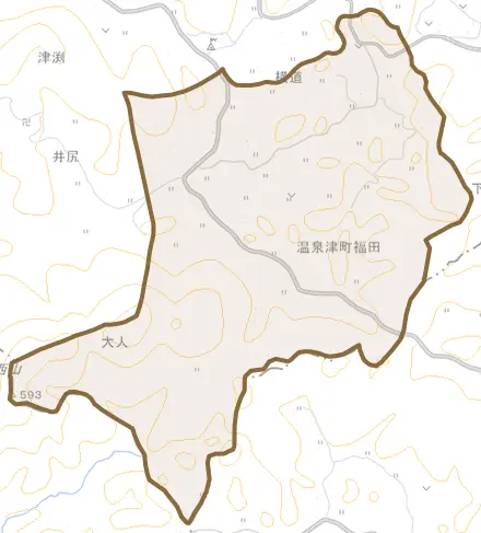 温泉津町福田とその周辺の地図。町の範囲を重ねている