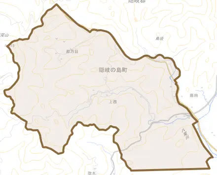 上西とその周辺の地図。町の範囲を重ねている
