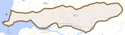 北方とその周辺の地図。町の範囲を重ねている