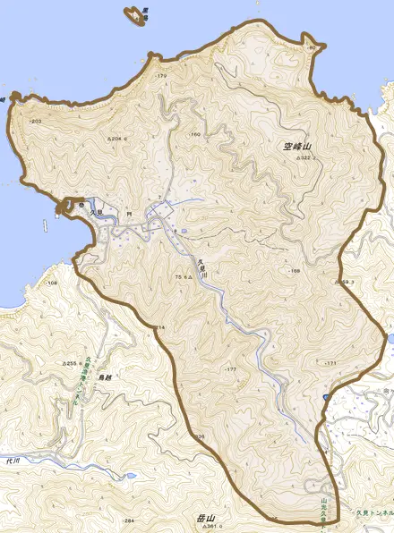 久見とその周辺の地図。町の範囲を重ねている