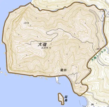 蔵田とその周辺の地図。町の範囲を重ねている