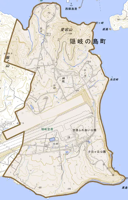 岬町とその周辺の地図。町の範囲を重ねている