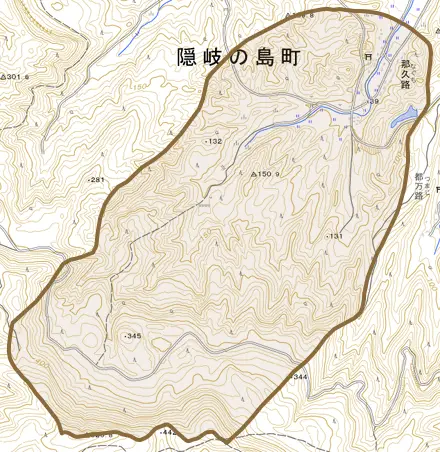 那久路とその周辺の地図。町の範囲を重ねている