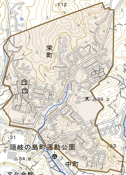 栄町とその周辺の地図。町の範囲を重ねている