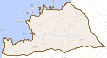 代とその周辺の地図。町の範囲を重ねている