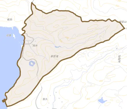 油井とその周辺の地図。町の範囲を重ねている