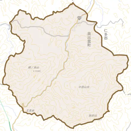 上阿井とその周辺の地図。町の範囲を重ねている