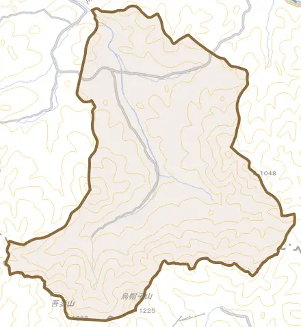 大馬木とその周辺の地図。町の範囲を重ねている