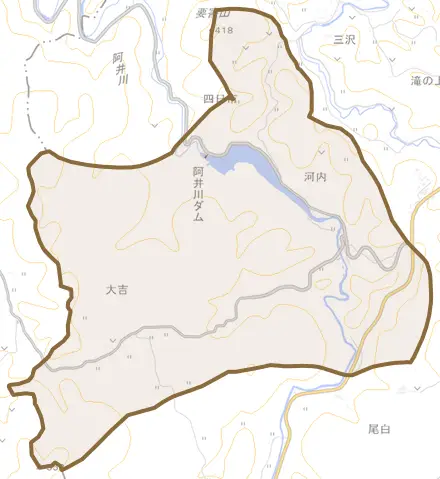 河内とその周辺の地図。町の範囲を重ねている