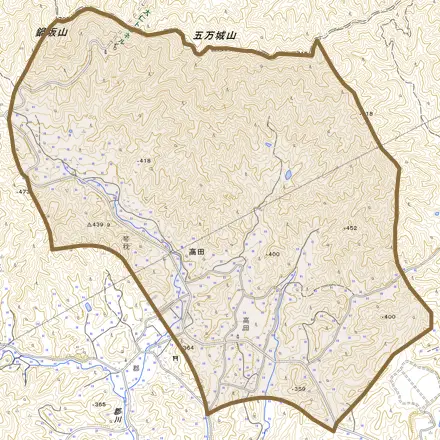 高田とその周辺の地図。町の範囲を重ねている