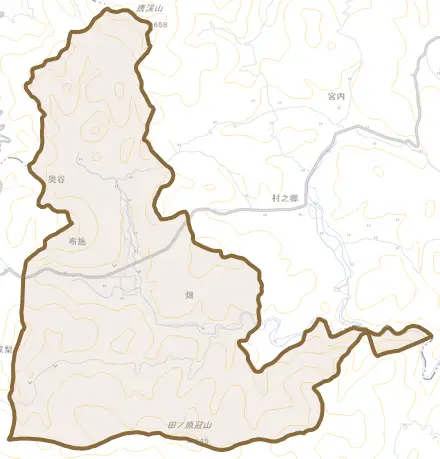 布施とその周辺の地図。町の範囲を重ねている
