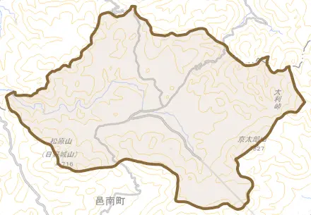 日和とその周辺の地図。町の範囲を重ねている