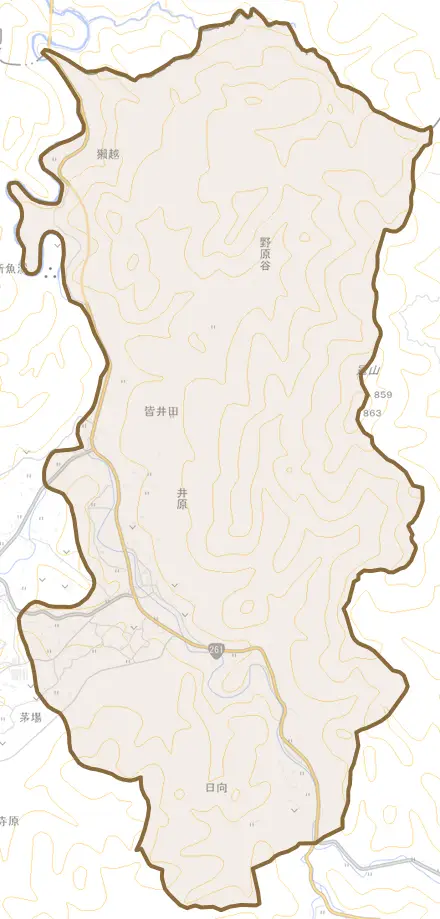井原とその周辺の地図。町の範囲を重ねている