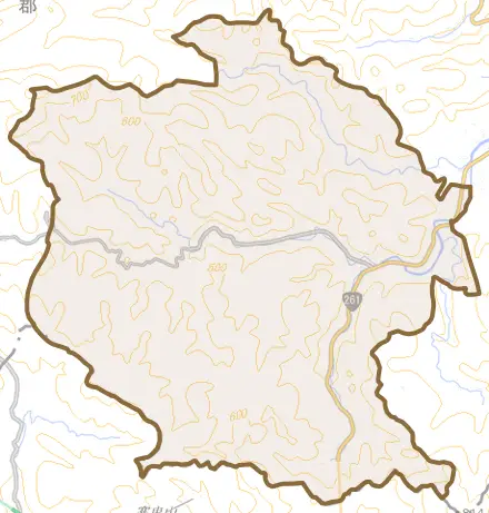 上田所とその周辺の地図。町の範囲を重ねている