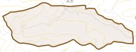 高水とその周辺の地図。町の範囲を重ねている