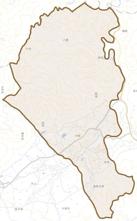 中野とその周辺の地図。町の範囲を重ねている