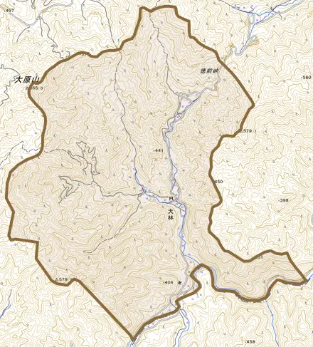 大林とその周辺の地図。町の範囲を重ねている