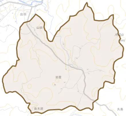 岩屋とその周辺の地図。町の範囲を重ねている