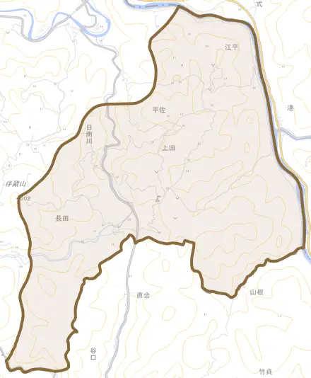 上田とその周辺の地図。町の範囲を重ねている