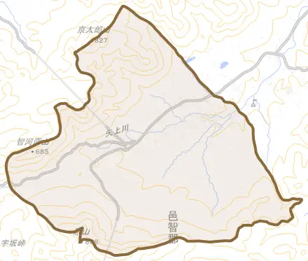 矢上とその周辺の地図。町の範囲を重ねている
