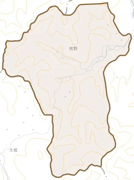 吹野とその周辺の地図。町の範囲を重ねている
