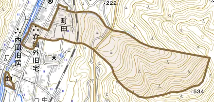 町田とその周辺の地図。町の範囲を重ねている