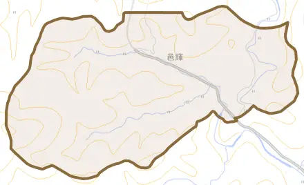 邑輝とその周辺の地図。町の範囲を重ねている