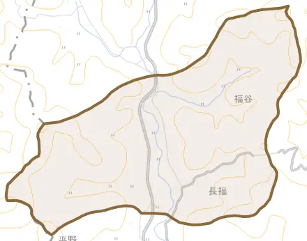 長福とその周辺の地図。町の範囲を重ねている