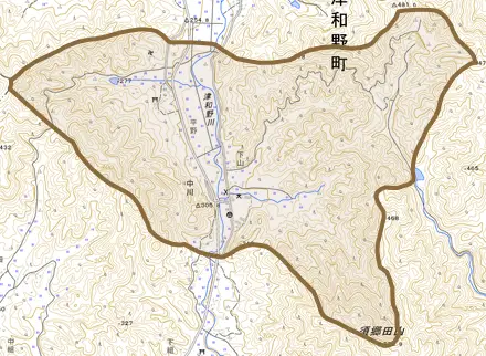 中川とその周辺の地図。町の範囲を重ねている