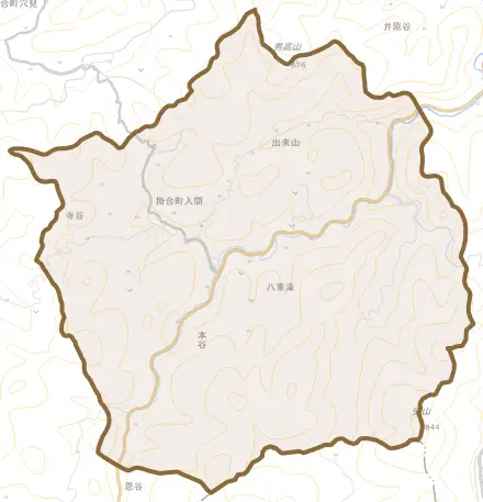 掛合町入間とその周辺の地図。町の範囲を重ねている