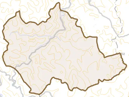 吉田町曽木とその周辺の地図。町の範囲を重ねている