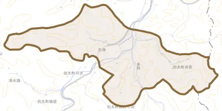 伯太町井尻とその周辺の地図。町の範囲を重ねている