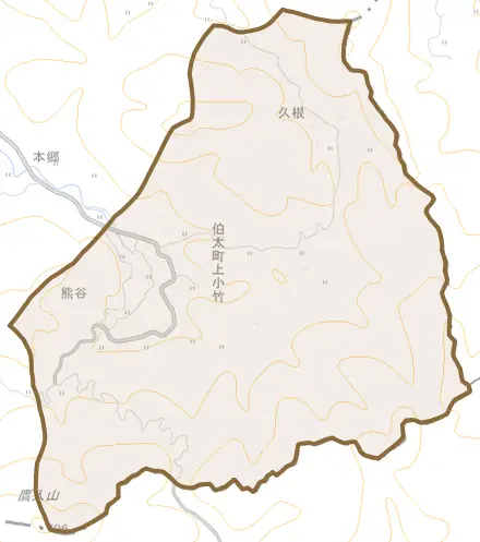 伯太町上小竹とその周辺の地図。町の範囲を重ねている