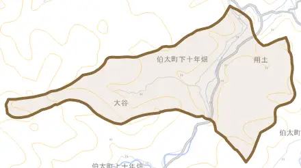 伯太町下十年畑とその周辺の地図。町の範囲を重ねている