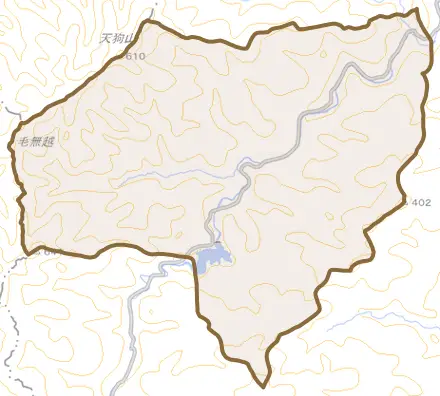 広瀬町上山佐とその周辺の地図。町の範囲を重ねている